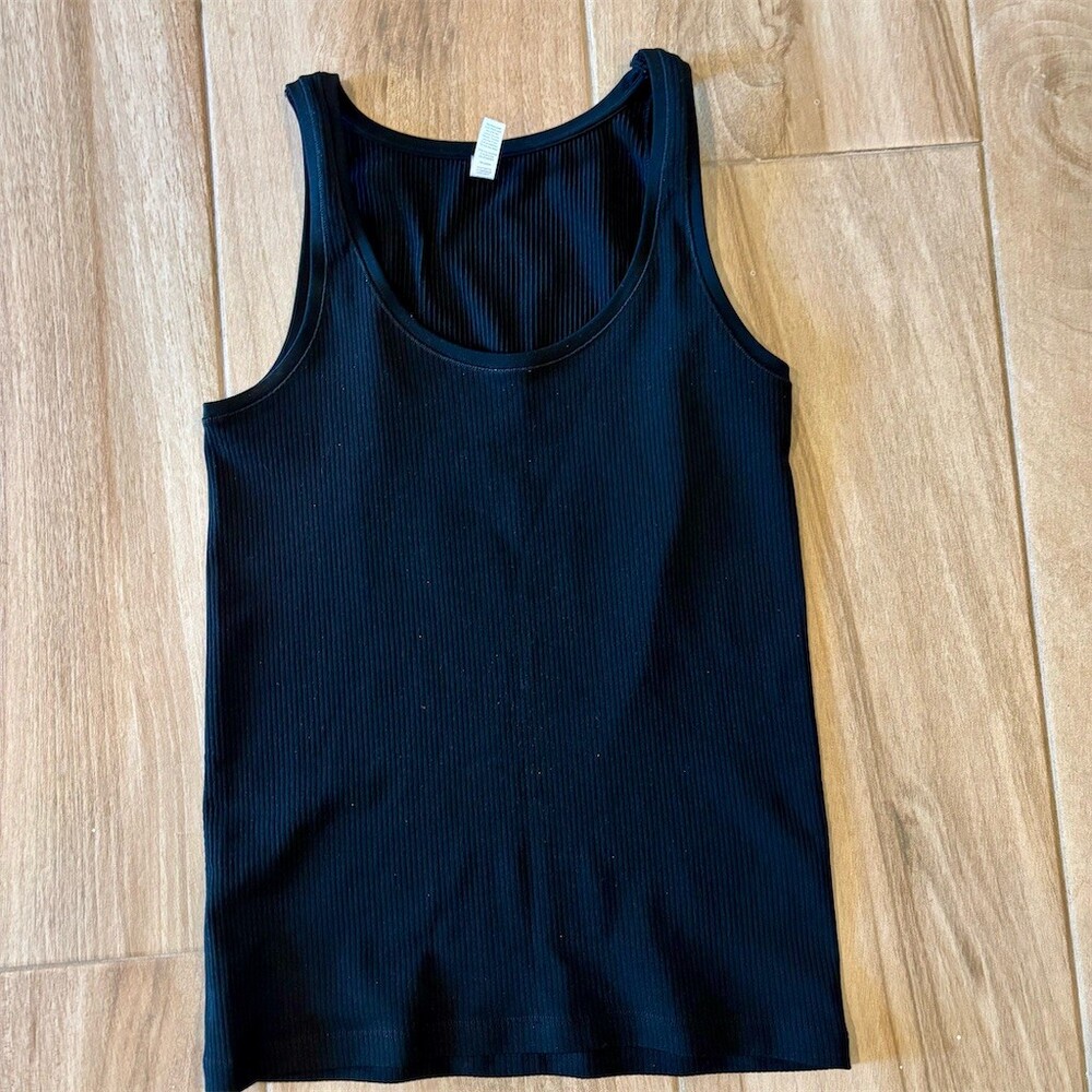 Athleta Tank Top Womens Size S Black Ribbed Scoop Neck Sleeveless Stretch